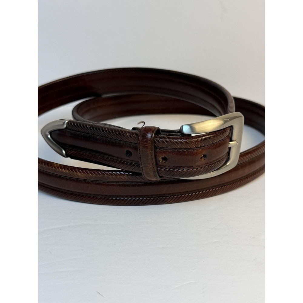 Brighton Belt Mens 50 Brown Leather Dress Buckle Embossed Edge X4007 Trim